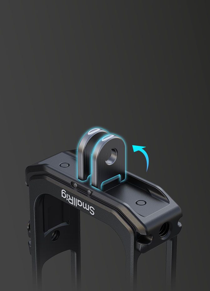 Action camera folding feet maintain a pristine 90° vertical connection, allowing for seamless portrait shooting
