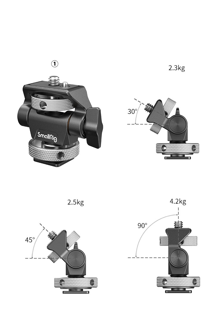 Tilt axis quickly secured with knob for varying weights, durability tested for functionality