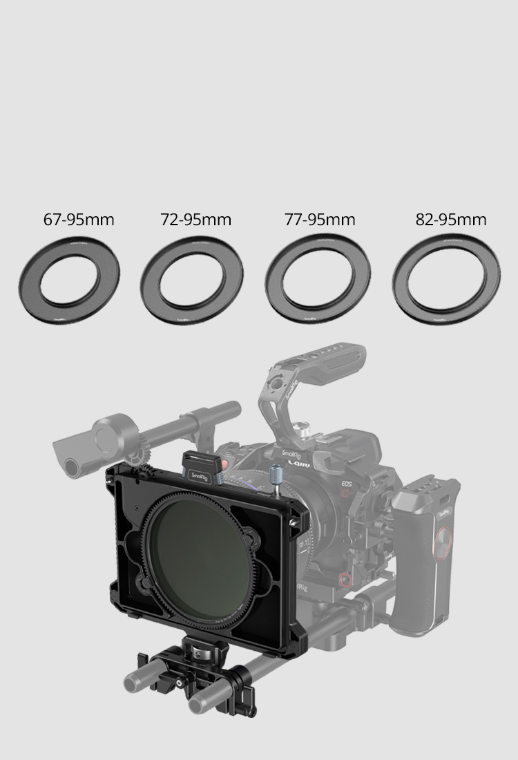 Comes standard with four threaded adapter rings for common DSLR lens