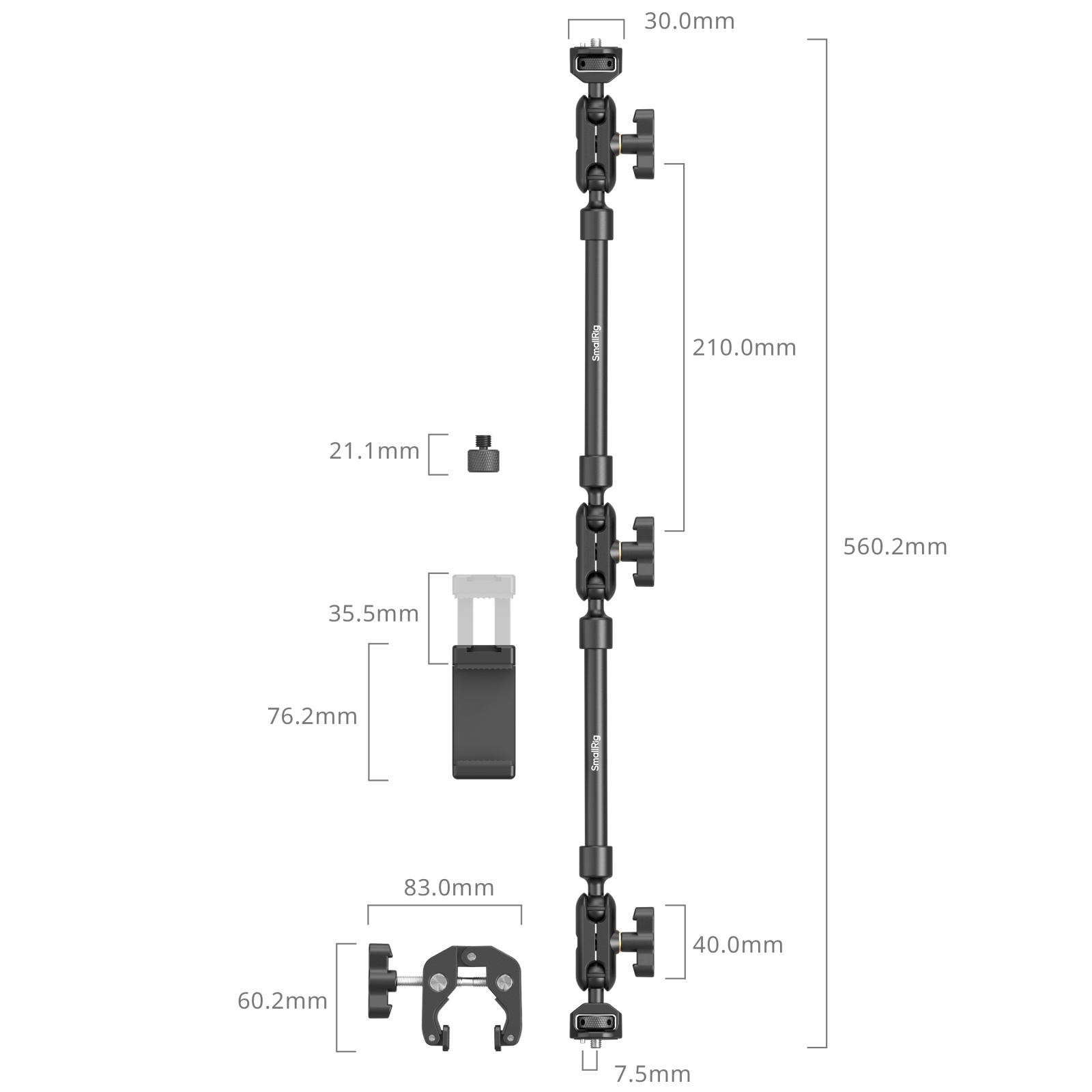 Desktop Shooting Magic Arm with Crab Clamp Kit for Phone, Webcam & Action Camera - immagine 10