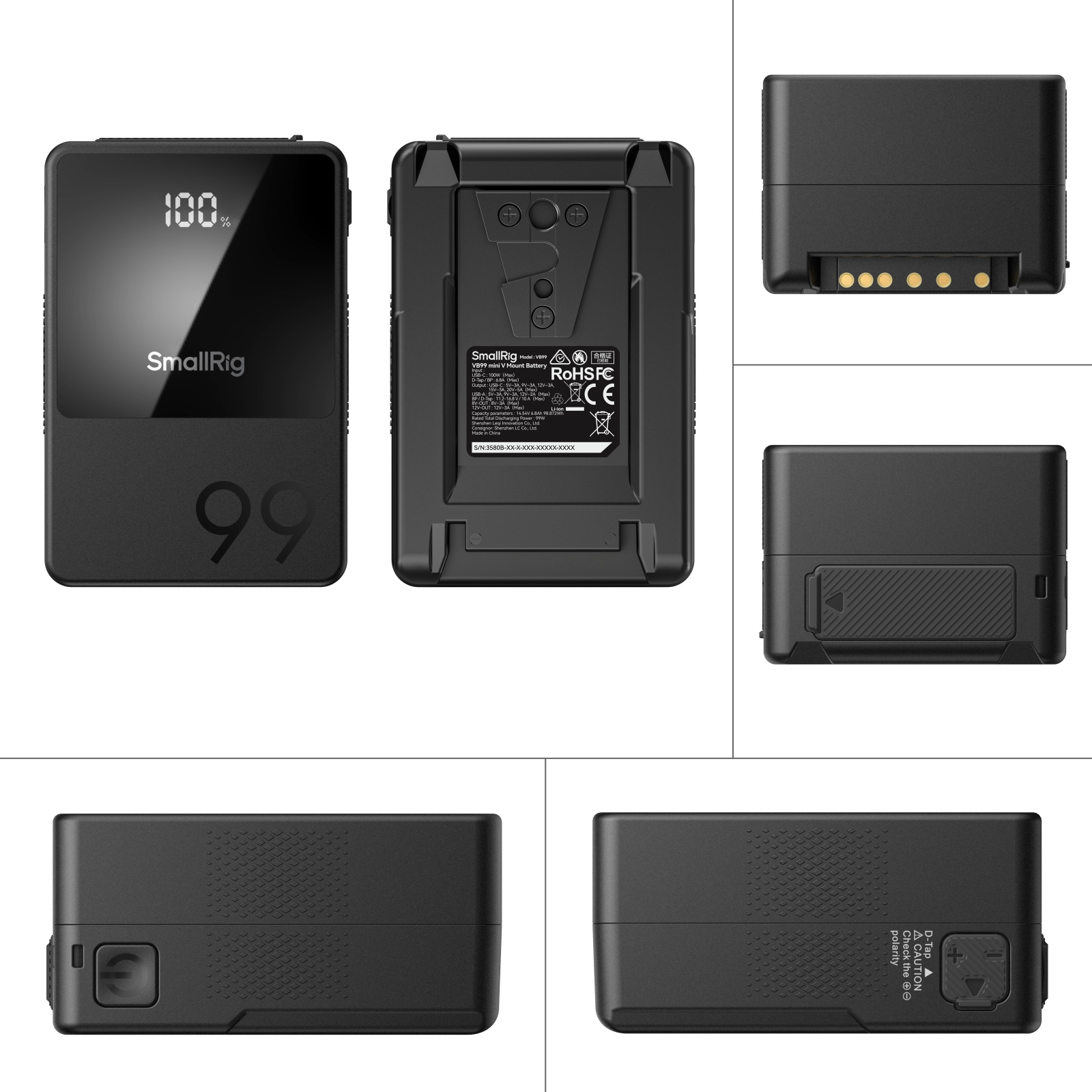 VB99 mini V-Mount Battery Kit, 99Wh/6800mAh – 100W USB‑C PD Fast Charge (2h Full) - immagine 9