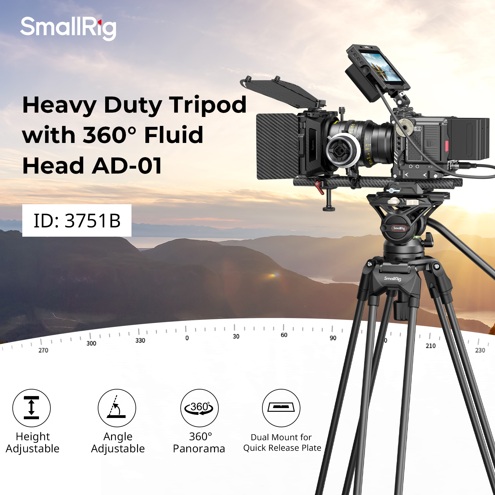 AD-01 Heavy-Duty Tripod (186cm Height, 8kg Load, 4kg Weight) with Fluid Head for Video - immagine 2