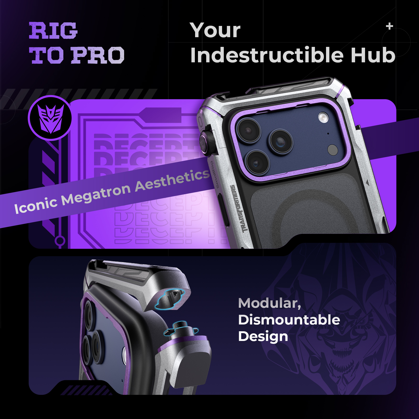 Transformers Megatron Dual Handheld Video Cage Kit with Wireless Control for iPhone 17 Pro/Pro Max - immagine 3