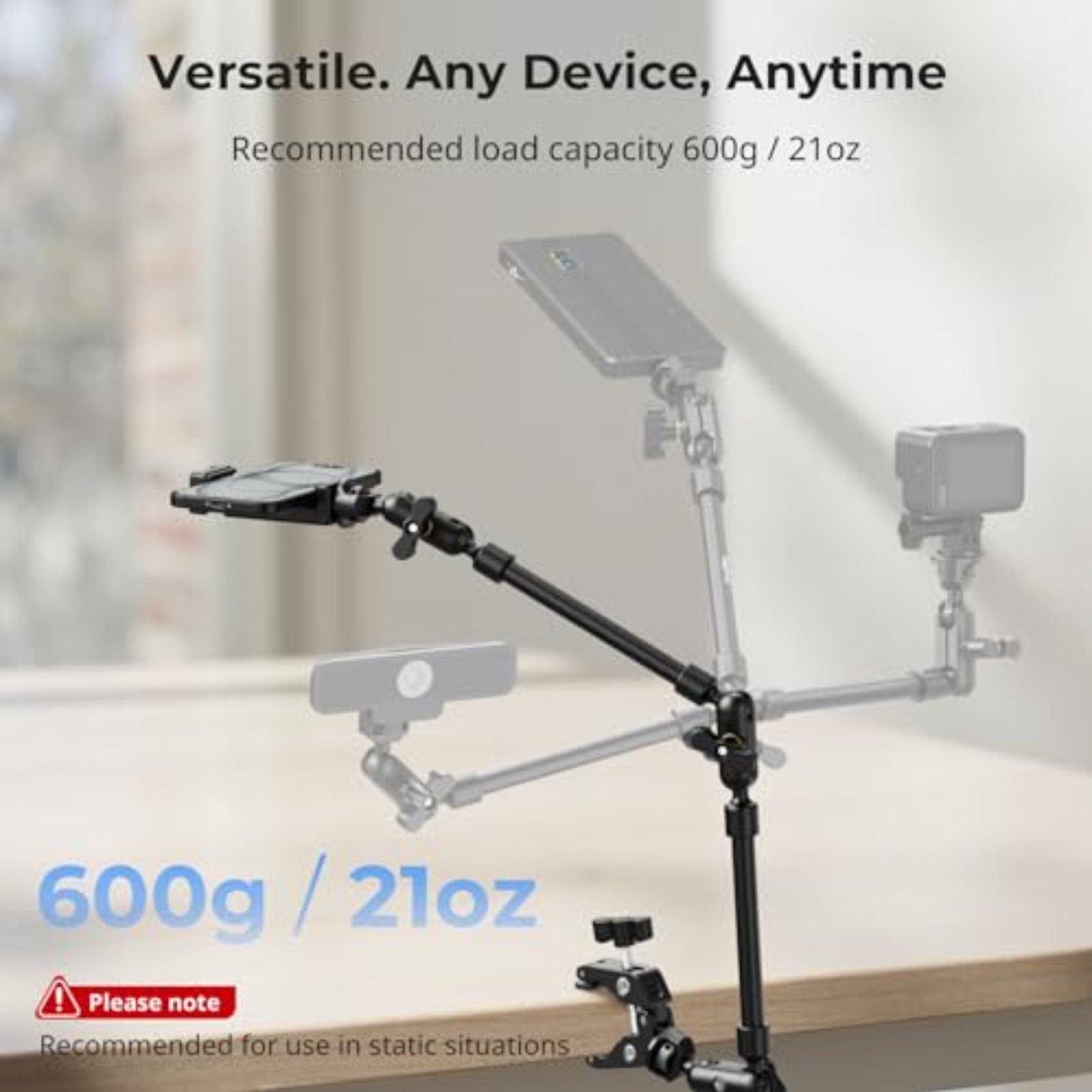 Desktop Shooting Magic Arm with Crab Clamp Kit for Phone, Webcam & Action Camera - immagine 3