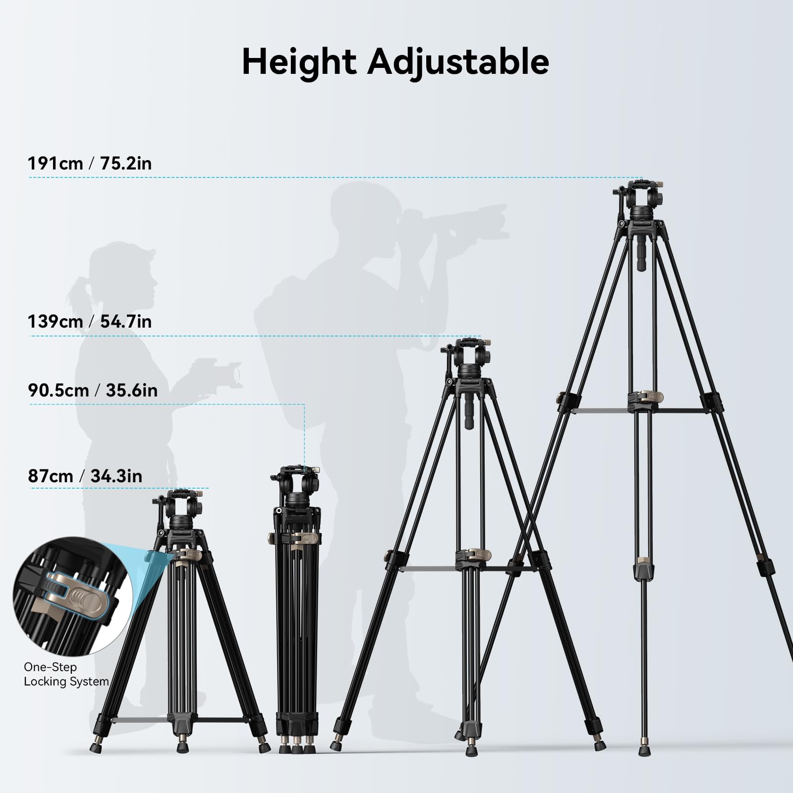 FreeBlazer Heavy-Duty Tripod Kit (191cm Height, 8kg Load, 4.4kg Weight) with Fluid Head for Video - immagine 8