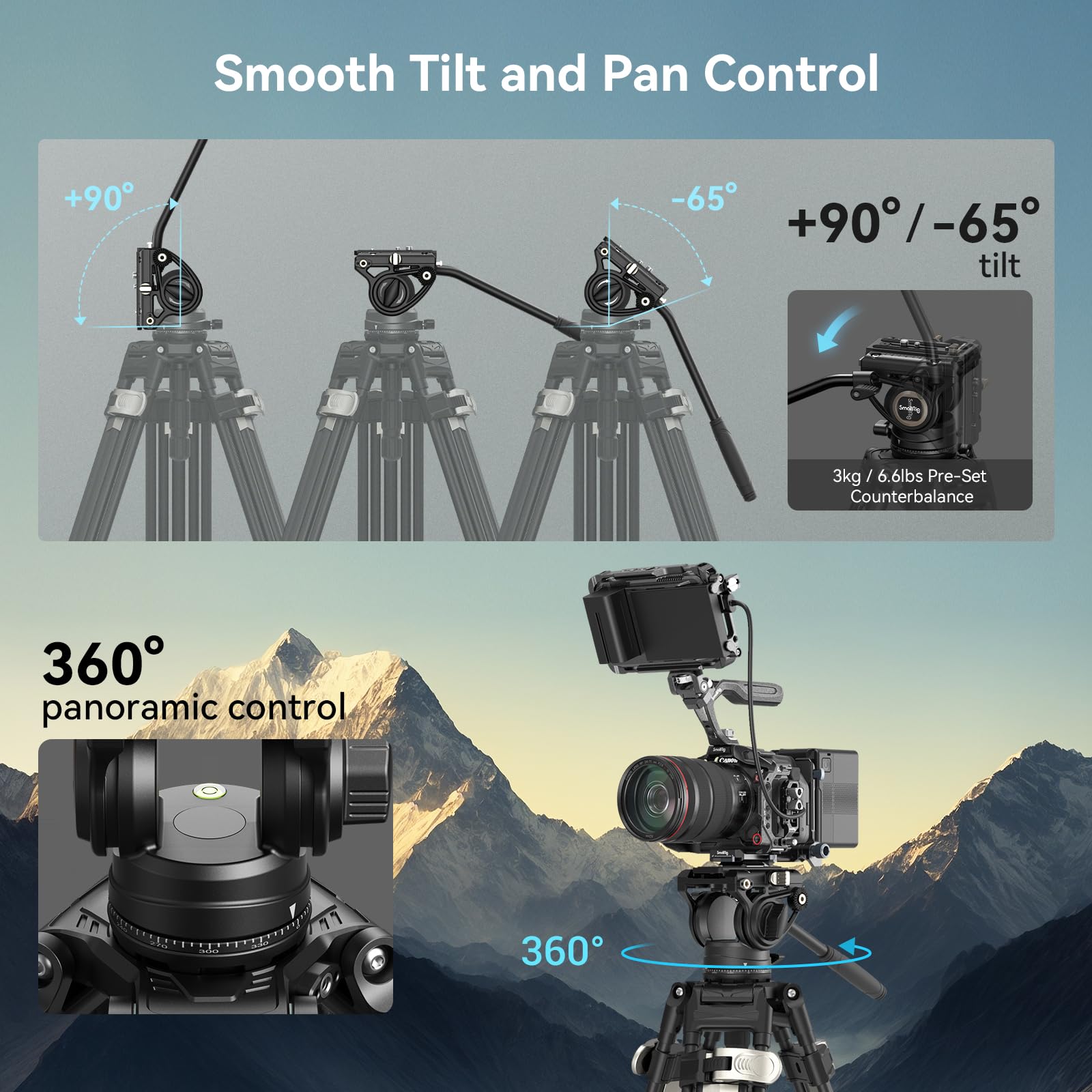 FreeBlazer Heavy-Duty Tripod Kit (191cm Height, 8kg Load, 4.4kg Weight) with Fluid Head for Video - immagine 4