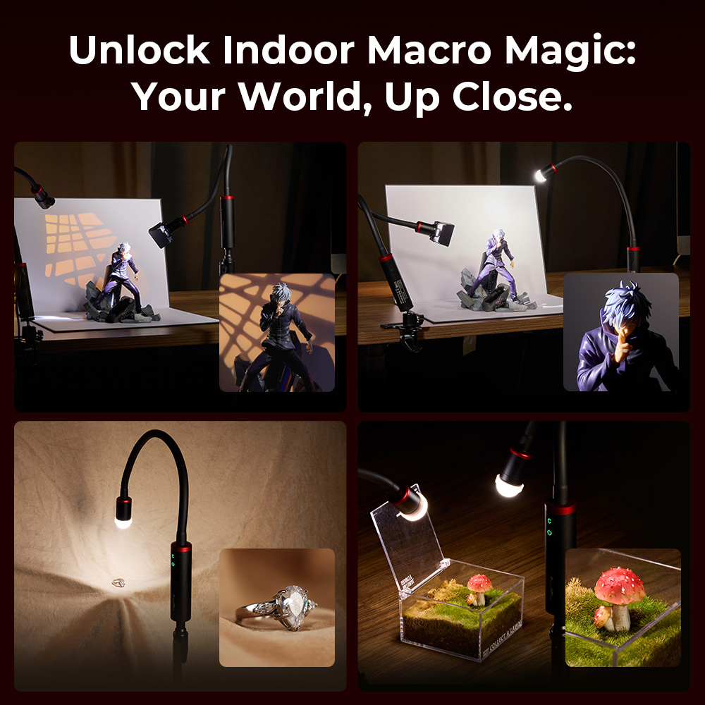 RM 03 Macro Photo LED Light for Mushrooms and Miniatures, 5 Colors CRI95, Flexible Arm, Diffuser - immagine 3