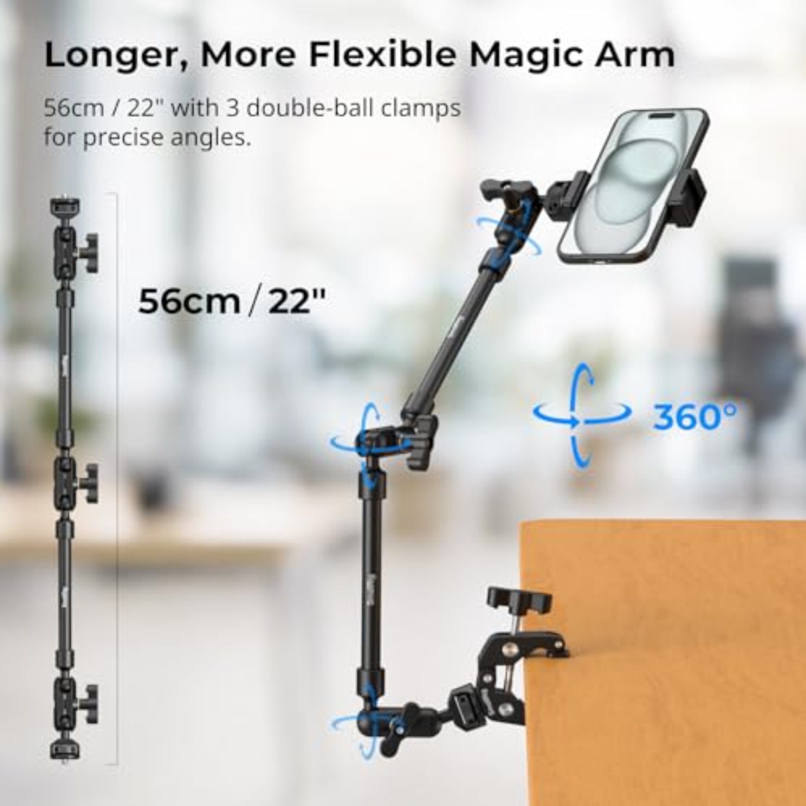 Desktop Shooting Magic Arm with Crab Clamp Kit for Phone, Webcam & Action Camera - immagine 4