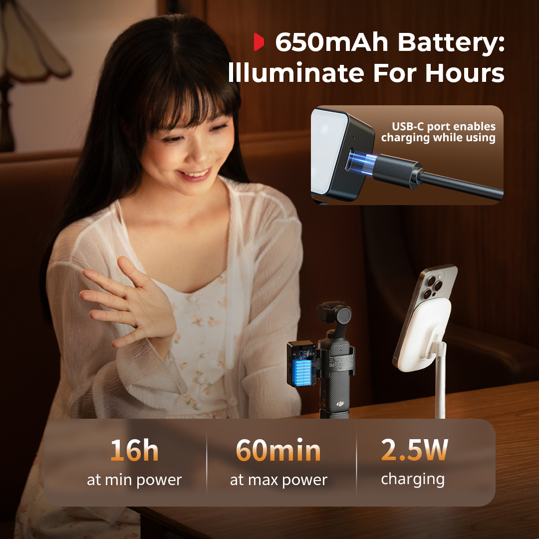 RGBWW LED Video Light for DJI Osmo Pocket 4P/4/3/Xtra Muse / Insta360 Luna Ultra / Pro - immagine 9