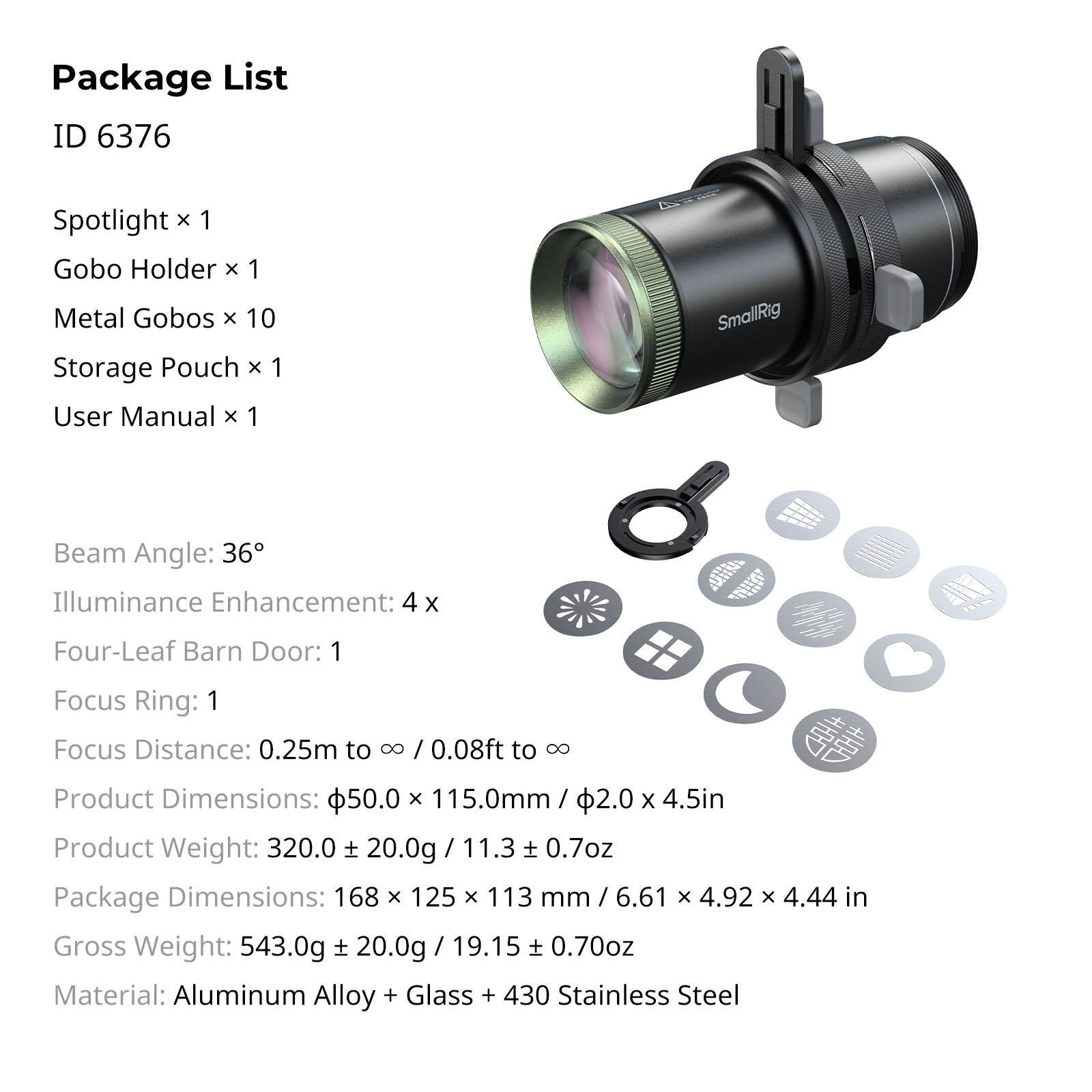 SP Air Spotlight for RF 20C and 10C, 4x Brightness, 36 Degree Beam, 10 Gobos, Focus, Magnetic - immagine 8