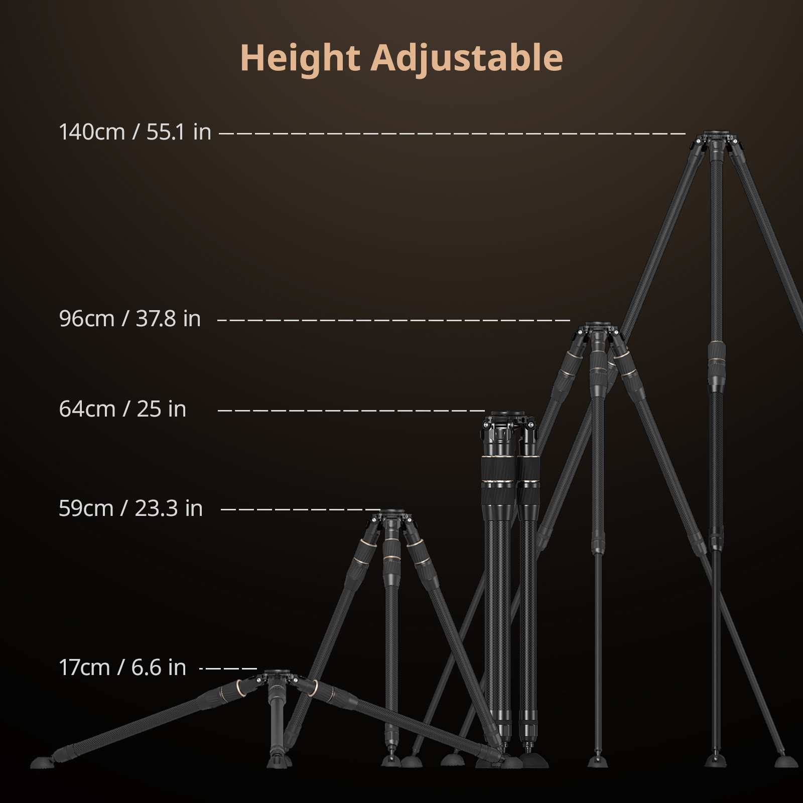 Carbon Fiber Video Tripod (2.1kg, 15kg Load) with FreeSpeed Legs & 65mm Bowl Fluid Head (10kg Load) - immagine 6