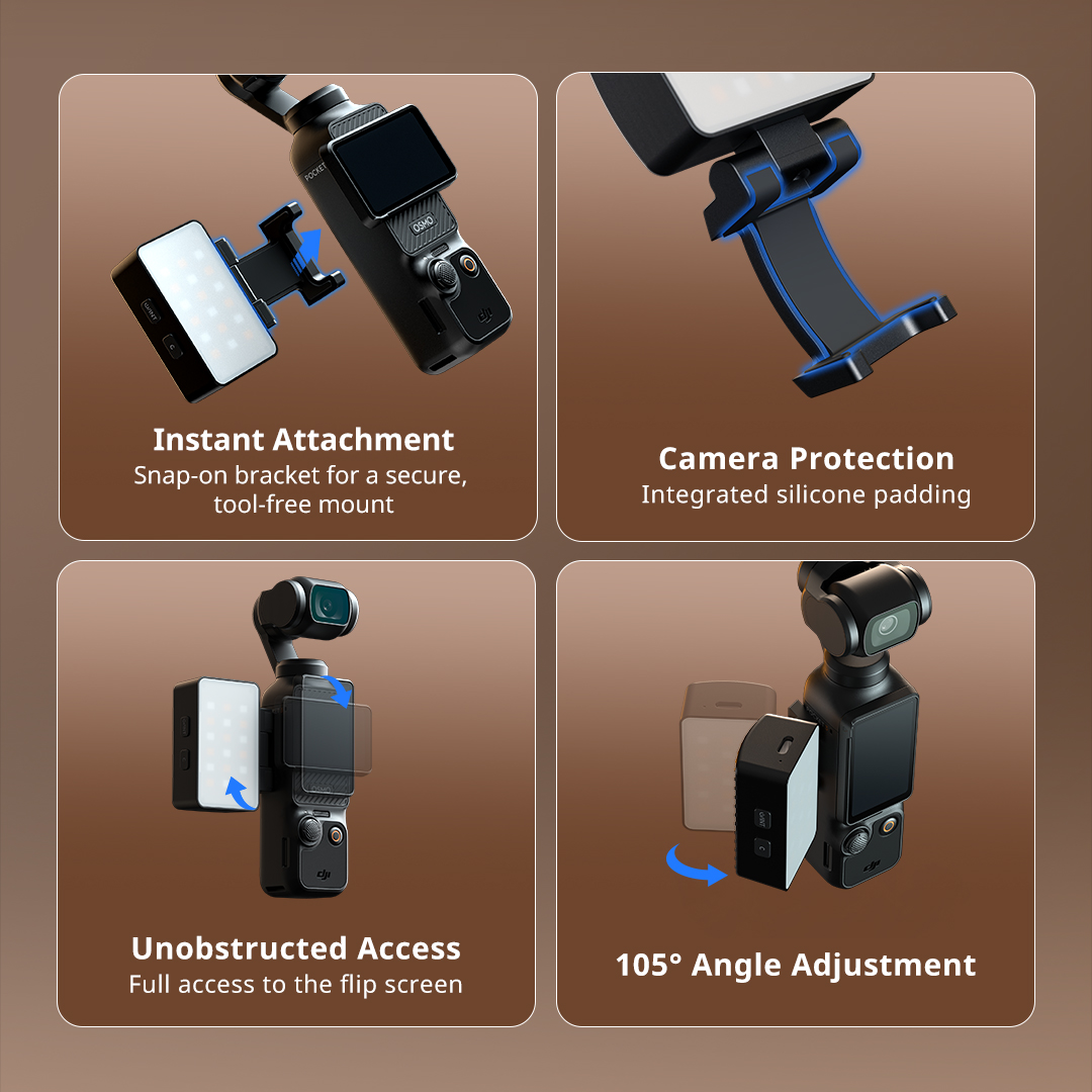 RGBWW LED Video Light for DJI Osmo Pocket 4P/4/3/Xtra Muse / Insta360 Luna Ultra / Pro - immagine 5