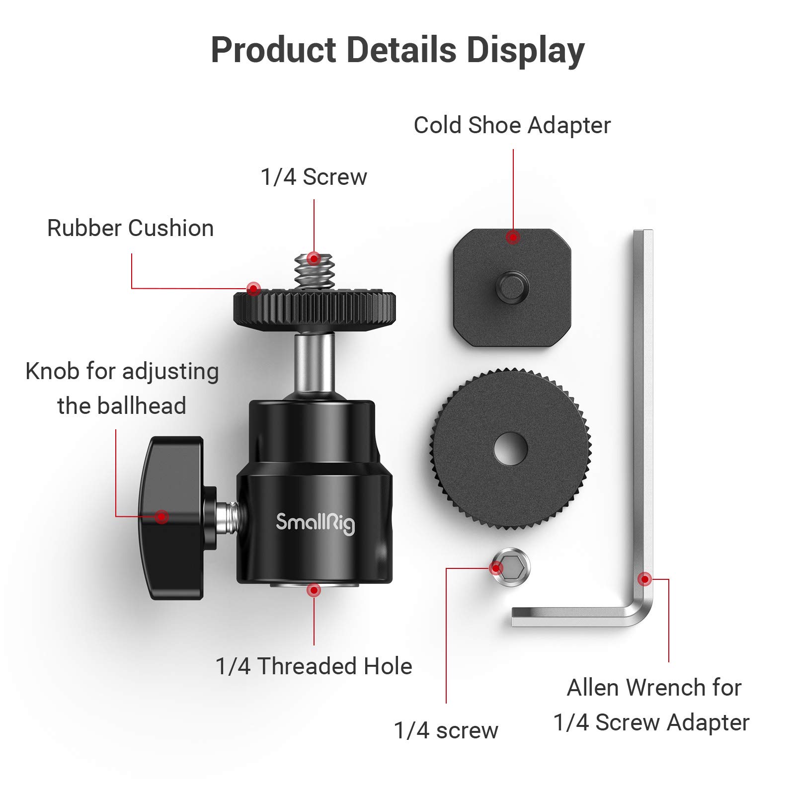 Ball Head Cold Shoe to 1/4" Threaded Adapter - immagine 10