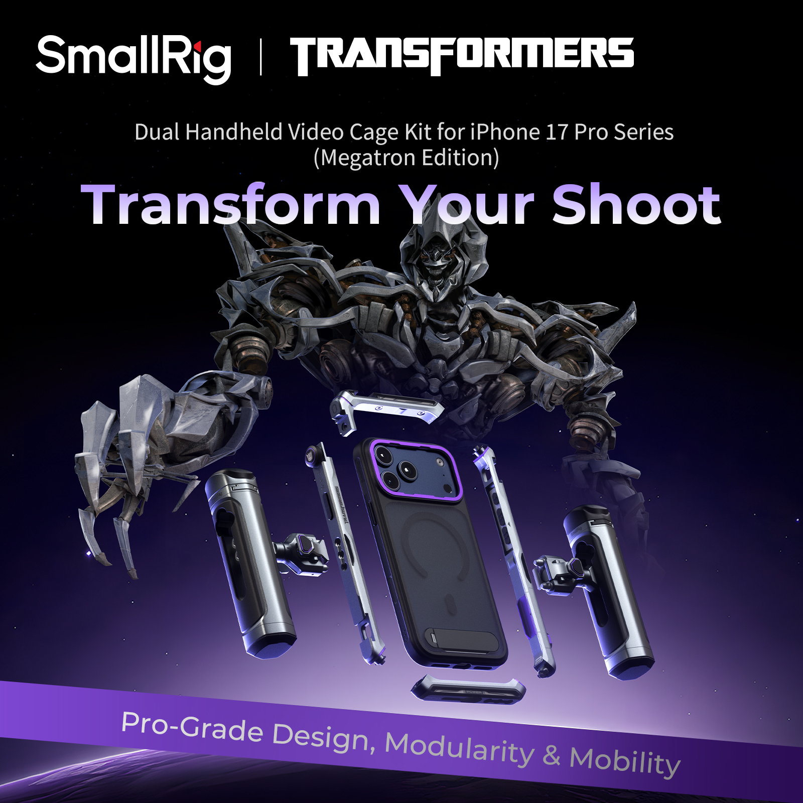 Transformers Megatron Dual Handheld Video Cage Kit with Wireless Control for iPhone 17 Pro/Pro Max - immagine 2