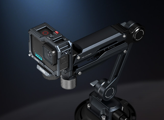 Universal mount plate for action cameras with 1/4"-20 threaded hole on the bottom