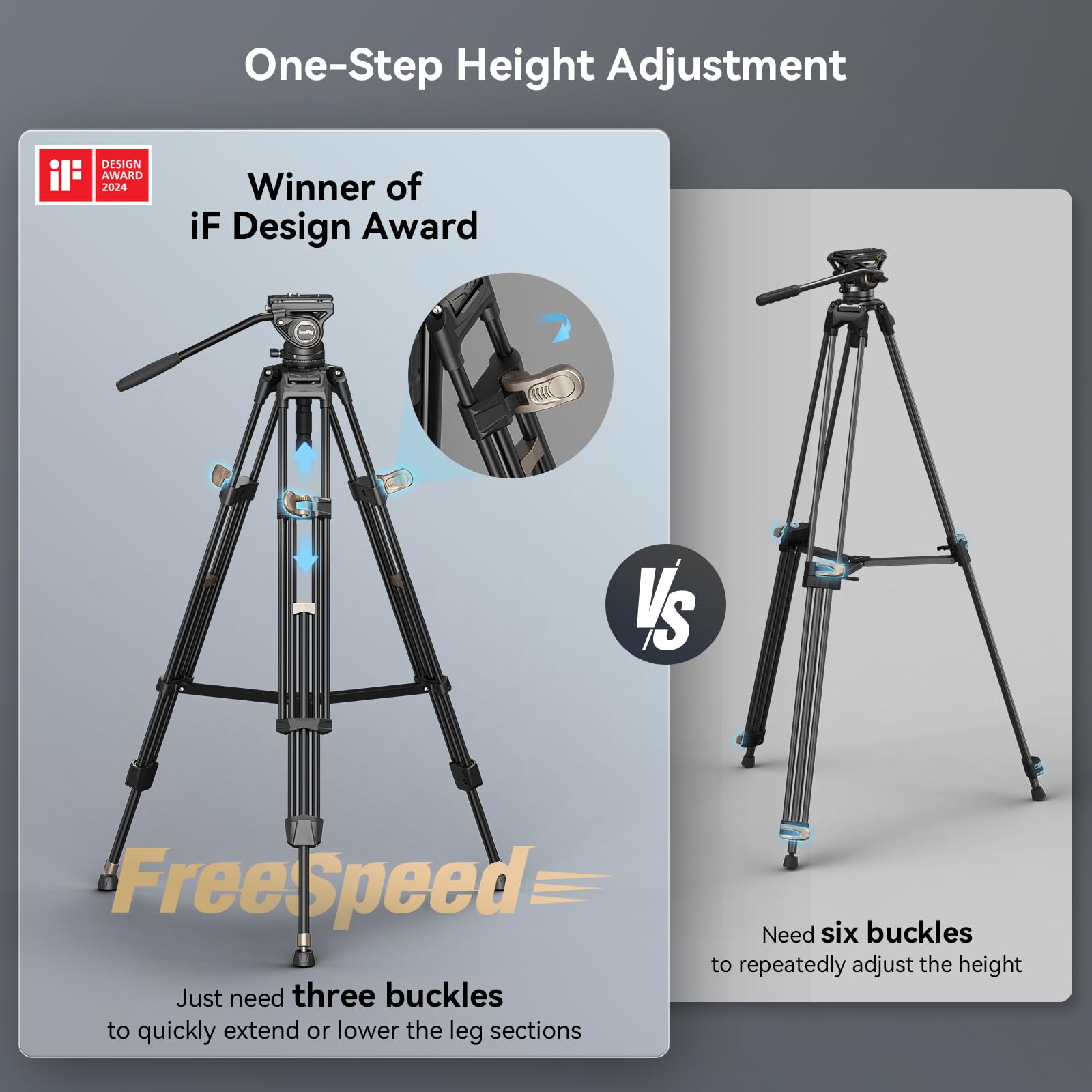 FreeBlazer Heavy-Duty Tripod Kit (191cm Height, 8kg Load, 4.4kg Weight) with Fluid Head for Video - immagine 2