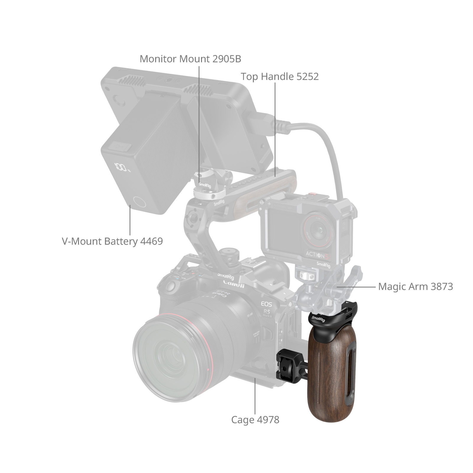 Wooden Side Handle with 1/4"-20 & 3/8''-16 ARRI Locating Screws - immagine 4