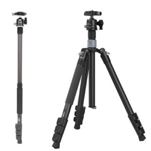 Carbon Fiber Tripod with Center Column (158cm Height, 12kg Load, 1.25kg Weight) for Photography