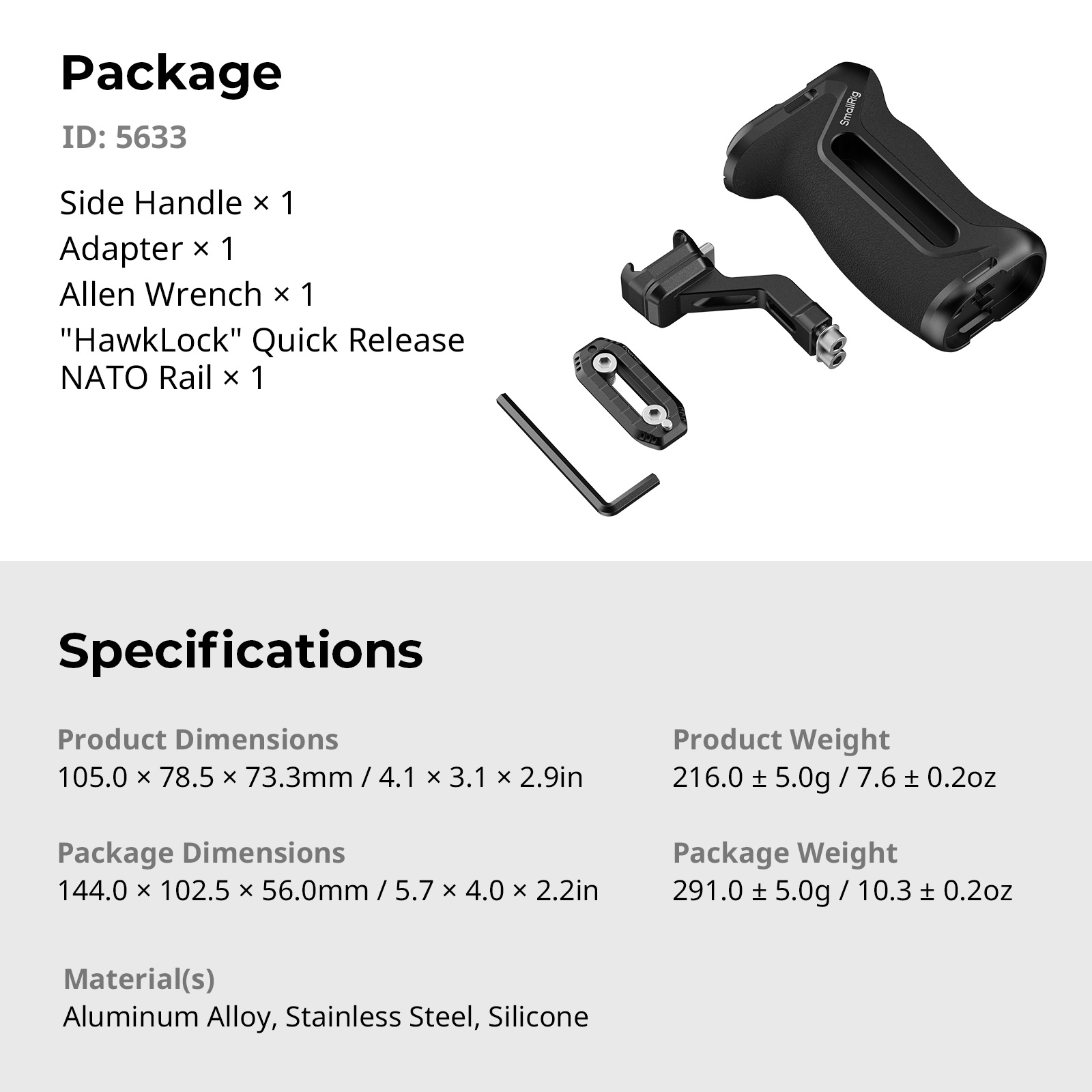 HawkLock H21 Quick Release Side Handle with NATO Rail: One-Touch Locking, Left/Right Compatible - immagine 8