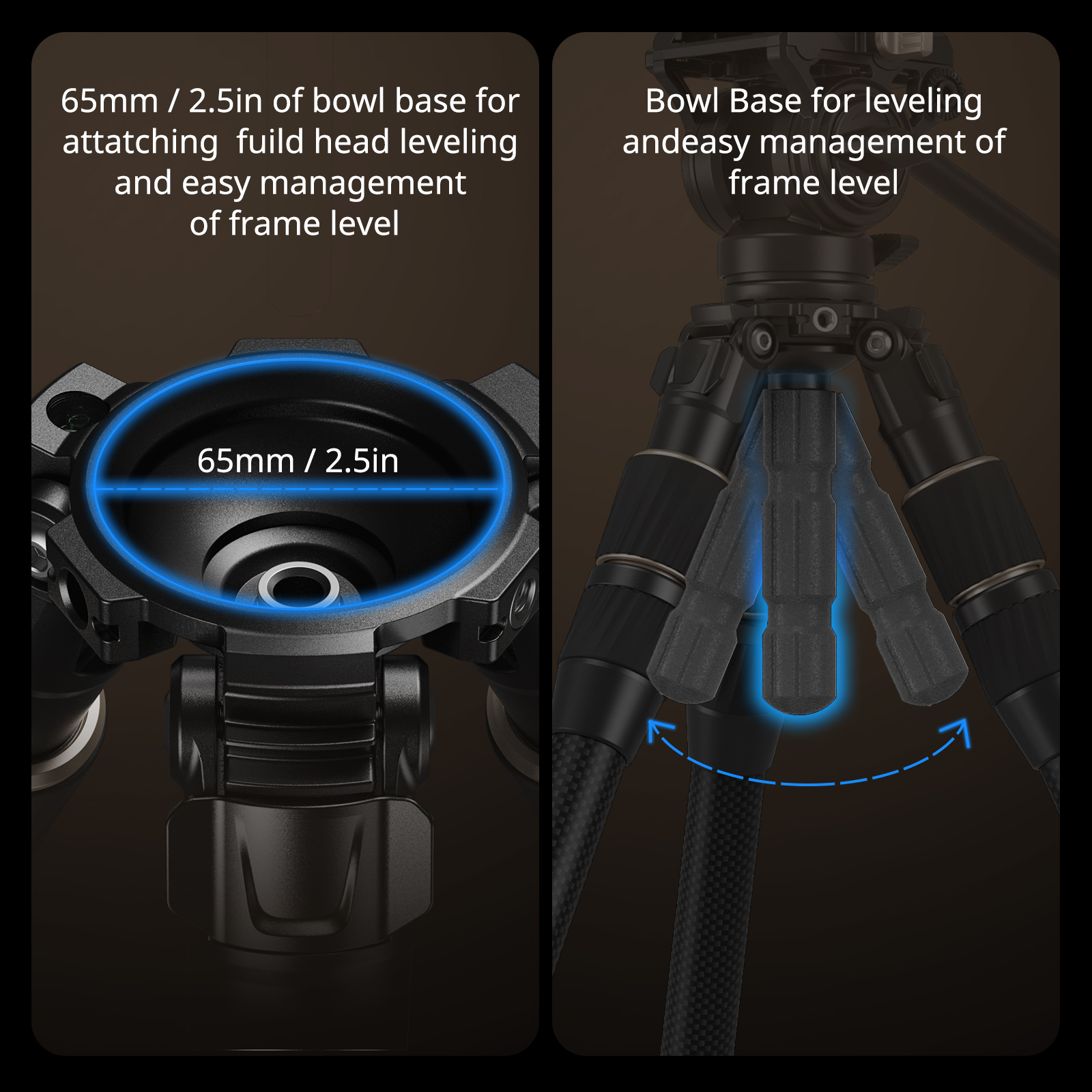 Carbon Fiber Video Tripod (2.1kg, 15kg Load) with FreeSpeed Legs & 65mm Bowl Fluid Head (10kg Load) - immagine 7