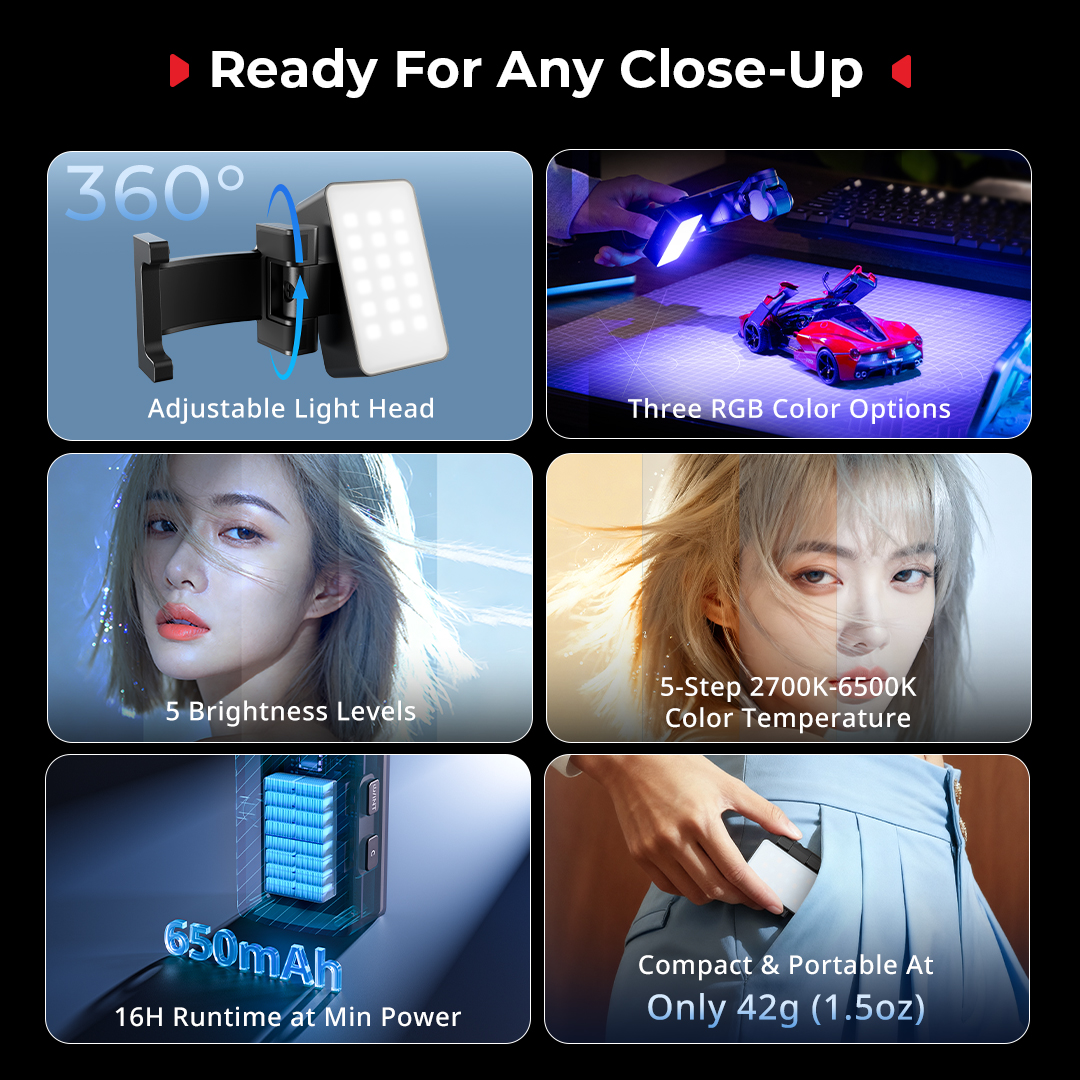 RGBWW LED Video Light for DJI Osmo Pocket 4P/4/3/Xtra Muse / Insta360 Luna Ultra / Pro - immagine 2