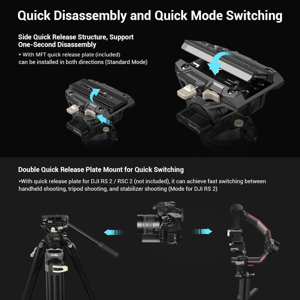 AD-01 Heavy-Duty Tripod (186cm Height, 8kg Load, 4kg Weight) with Fluid Head for Video - immagine 4
