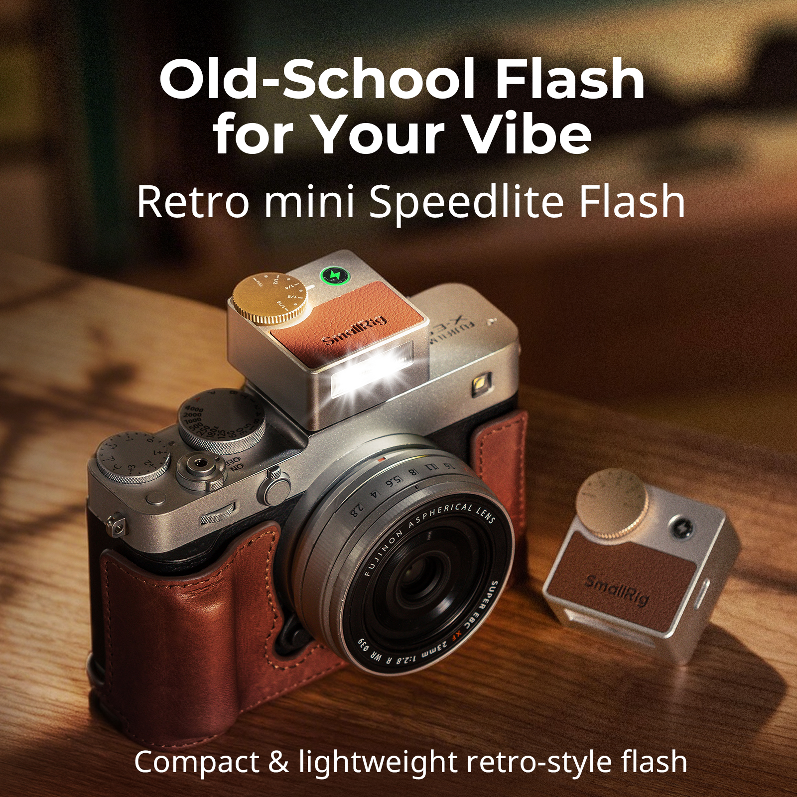 Retro Mini Speedlite Flash 45g for Compact Mirrorless (Fujifilm/Nikon/Sony/Ricoh), GN8-10, 5 Levels - immagine 2