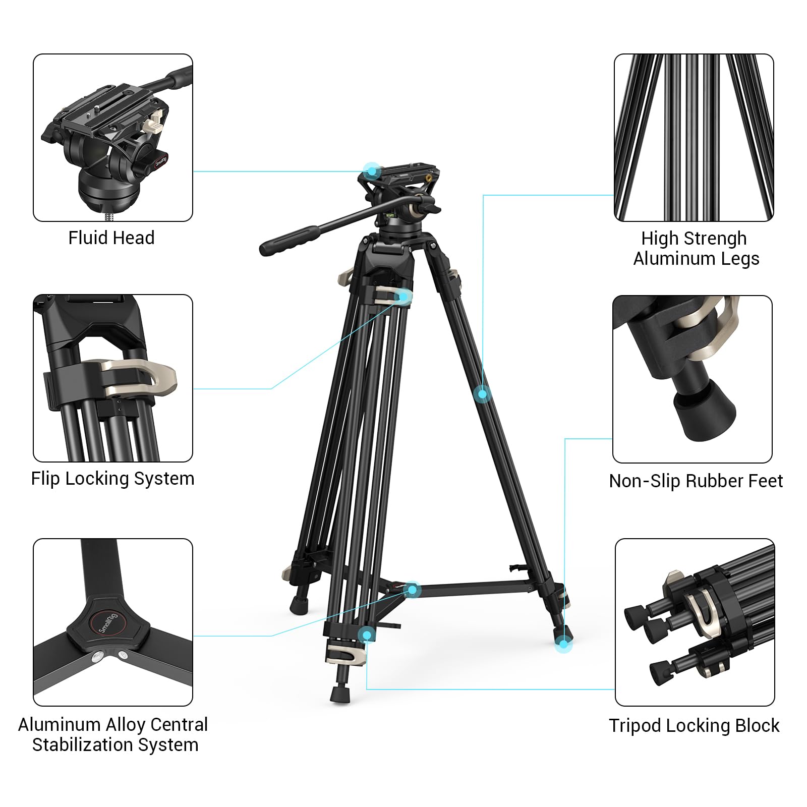 AD-01 Heavy-Duty Tripod (186cm Height, 8kg Load, 4kg Weight) with Fluid Head for Video - immagine 3
