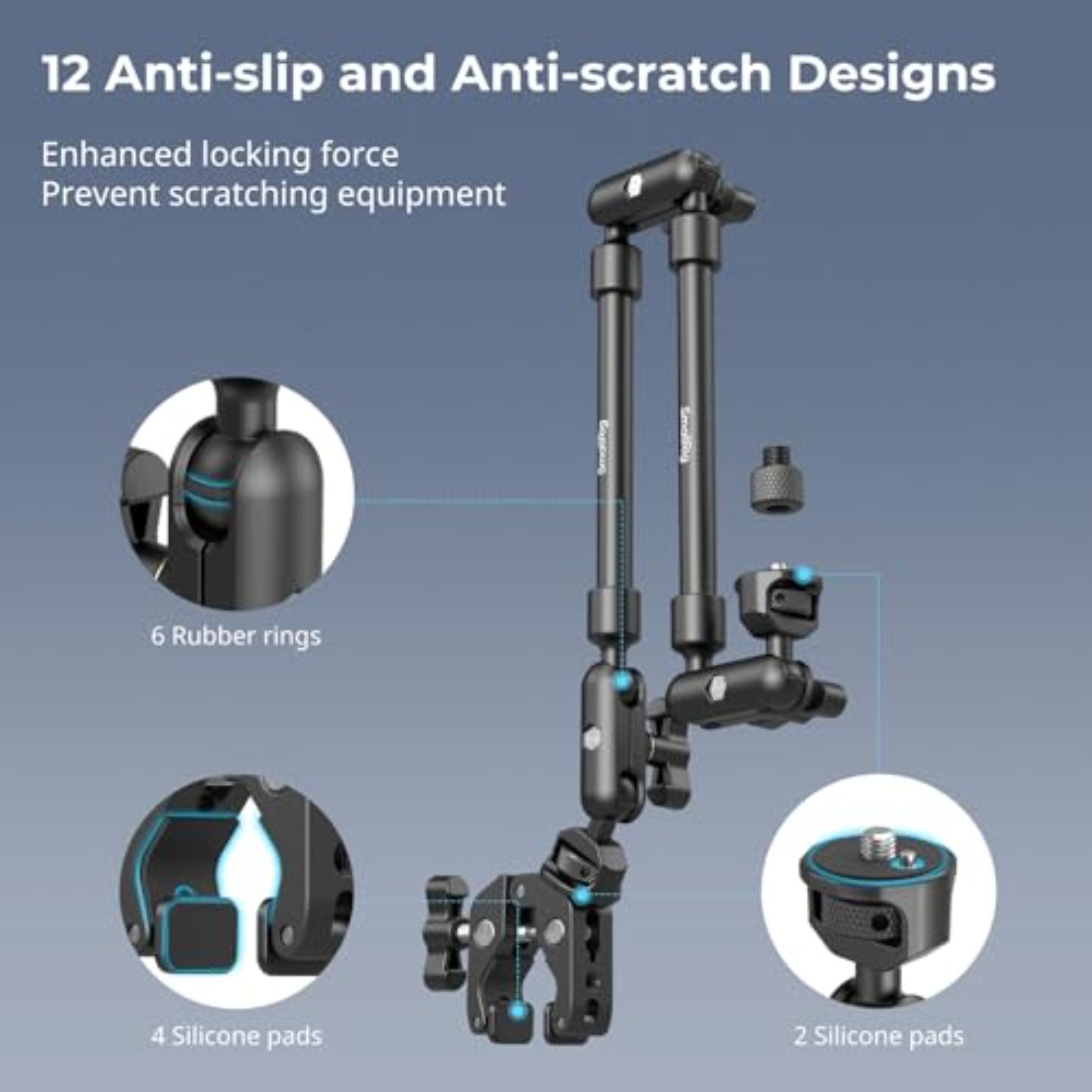Desktop Shooting Magic Arm with Crab Clamp Kit for Phone, Webcam & Action Camera - immagine 7