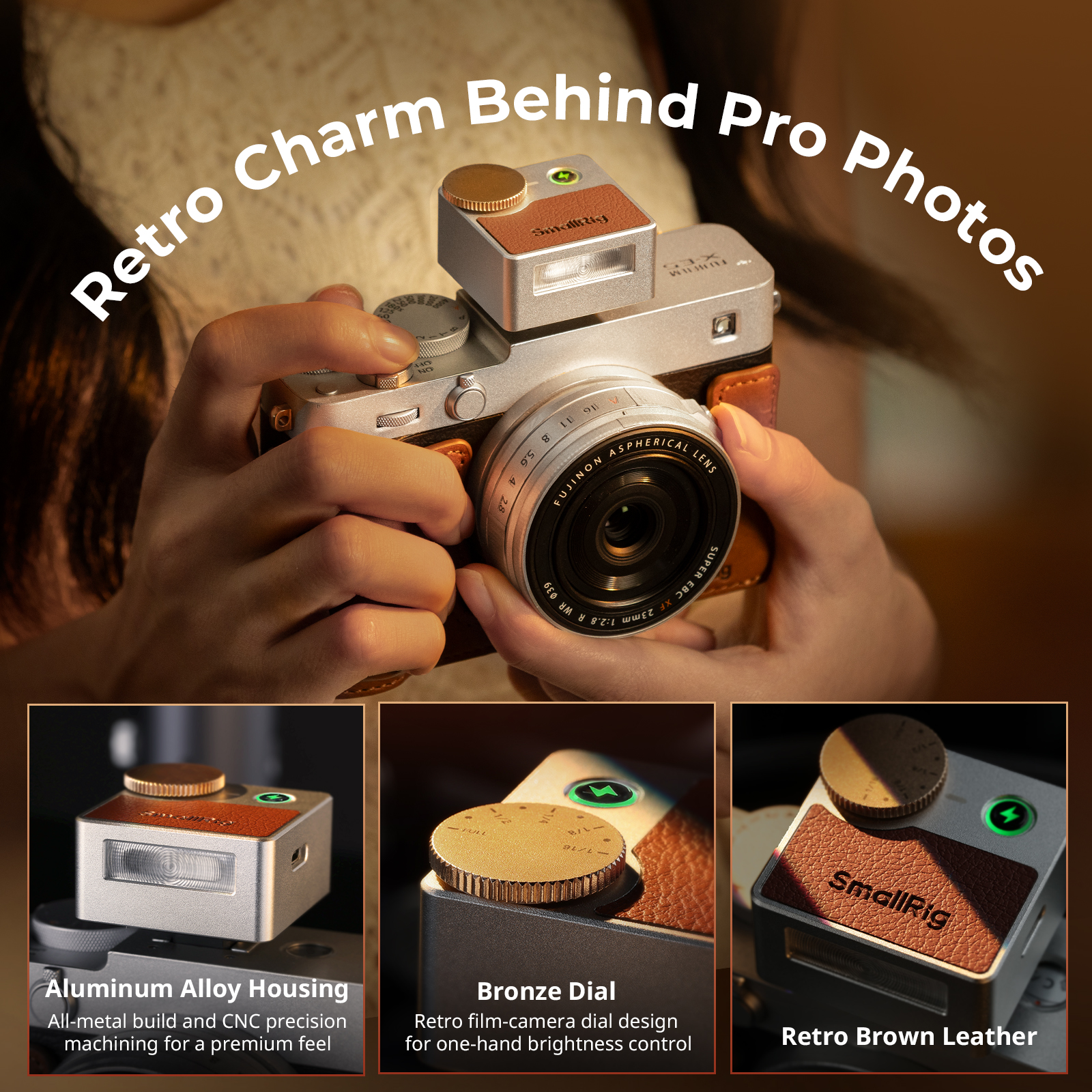 Retro Mini Speedlite Flash 45g for Compact Mirrorless (Fujifilm/Nikon/Sony/Ricoh), GN8-10, 5 Levels - immagine 3